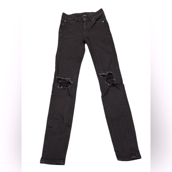 American Eagle Hi Rise Jegging Black Jeans Distressed Women’s Size 0 - Picture 1 of 5